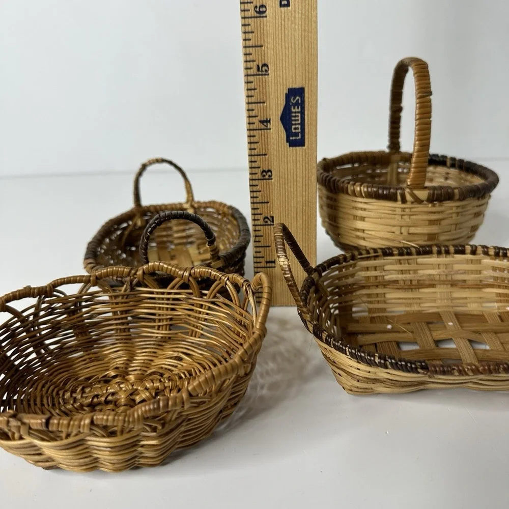 4 Miniature Handmade Woven‎ Baskets Doll Accessory Trinket Rustic Farmhouse 5